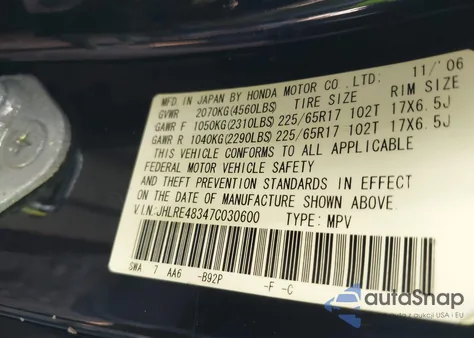 2007 Honda Cr-V Lx from USA, damaged, VIN JHLRE48347C030600